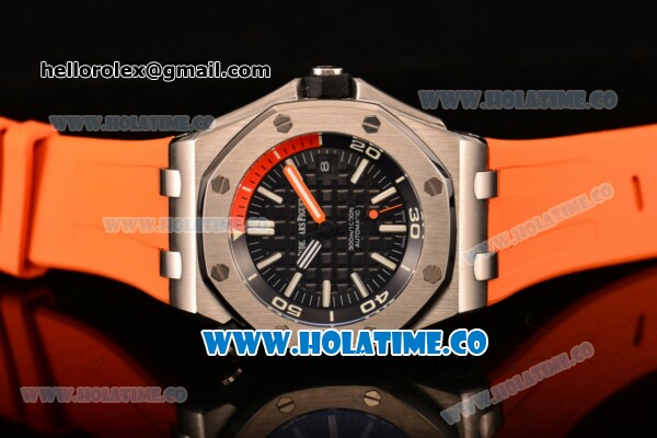 Audemars Piguet Royal Oak Offshore Diver Asia Automatic Steel Case with Black Dial Orange Rubber Strap and White Stick Markers (EF) - Click Image to Close